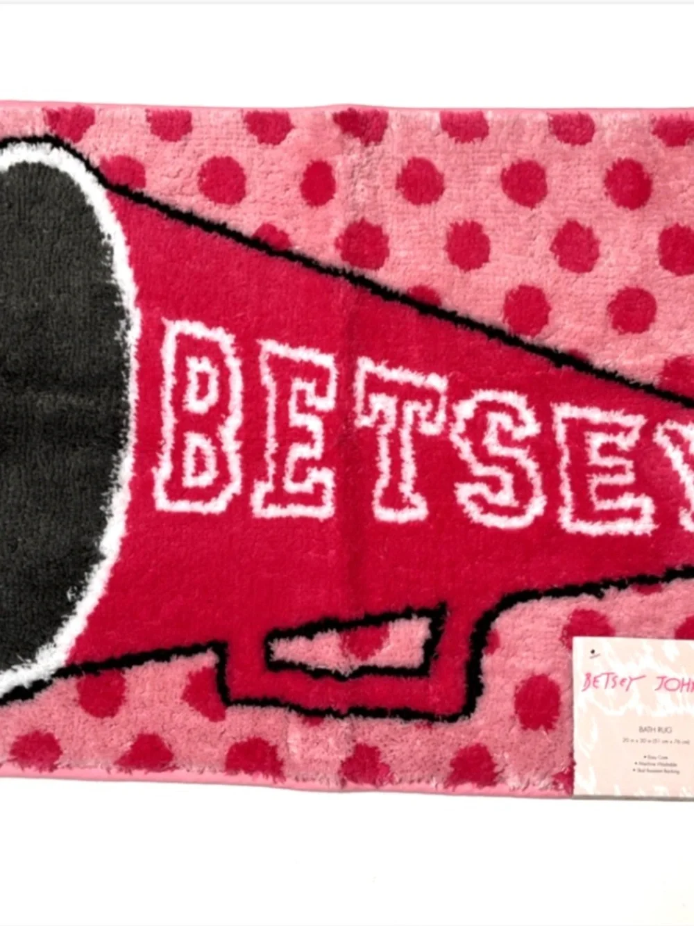 NWT Betsey Johnson Pink Megaphone Bath Rug 20x30 Plush Non-Slip Polyester